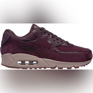 Nike Air Max 90 PRM Leather Sneakers - Burgundy Crush - Size 9